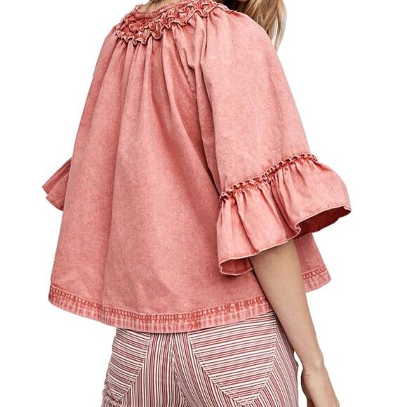 Free People Ainsley Denim Top in Rose Wash M - Picture 5 of 13